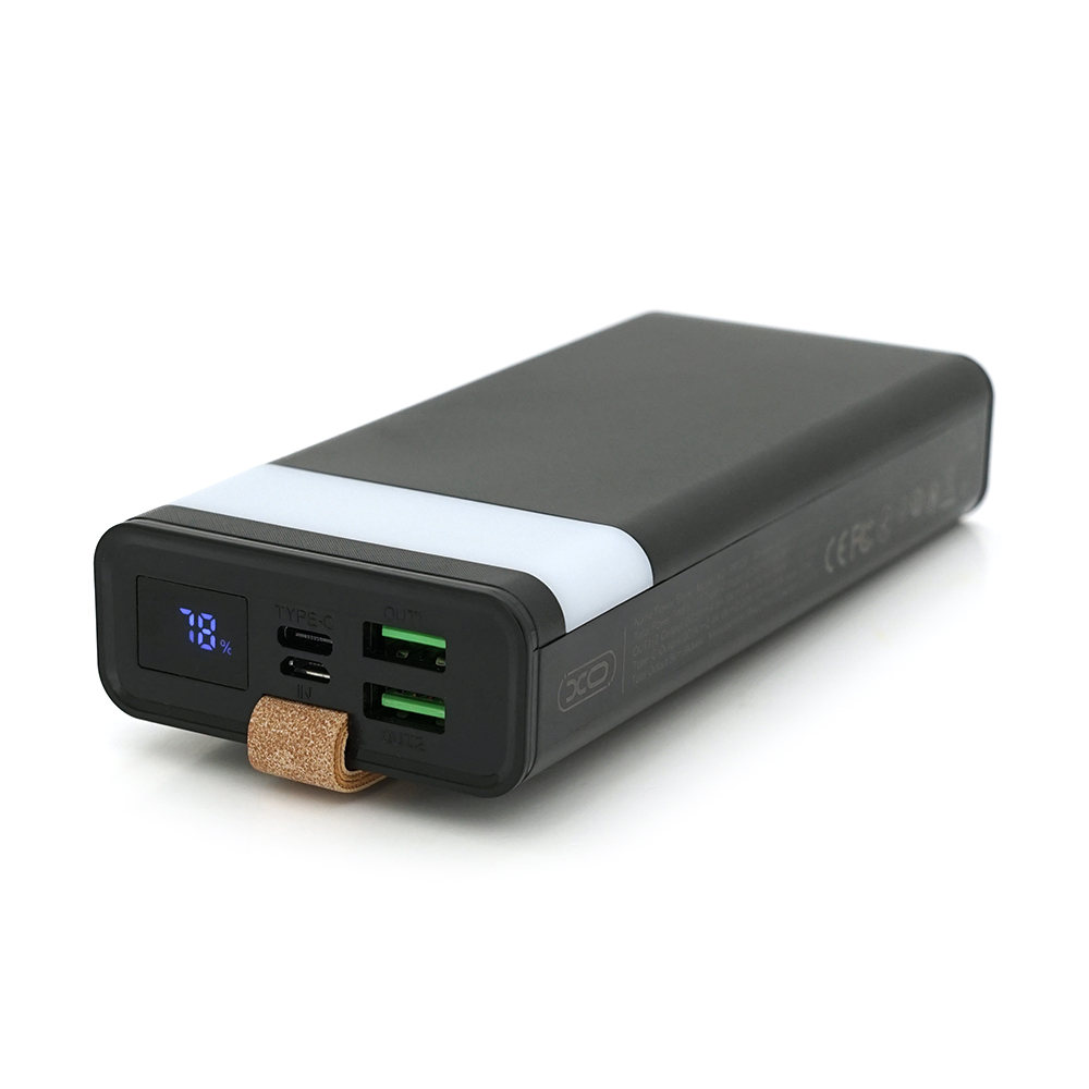 PowerBank XO-PR129 20000mAh,flashlight,Input:(Micro,Type-C), Output:(2хUSB,Type-C), QC22.5W / PD20W, plastic, Black