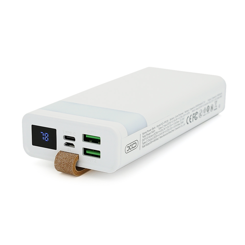 PowerBank XO-PR129 20000mAh,flashlight,Input: (Micro,Type-C), Output:(2хUSB,Type-C), QC22.5W / PD20W, plastic, White