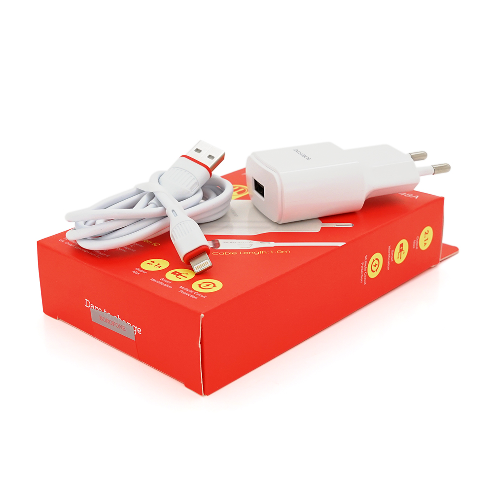 Набір BOROFONE BA48A СЗУ 1xUSB+ кабель Lighting, 2.1A, 1м, White, Box