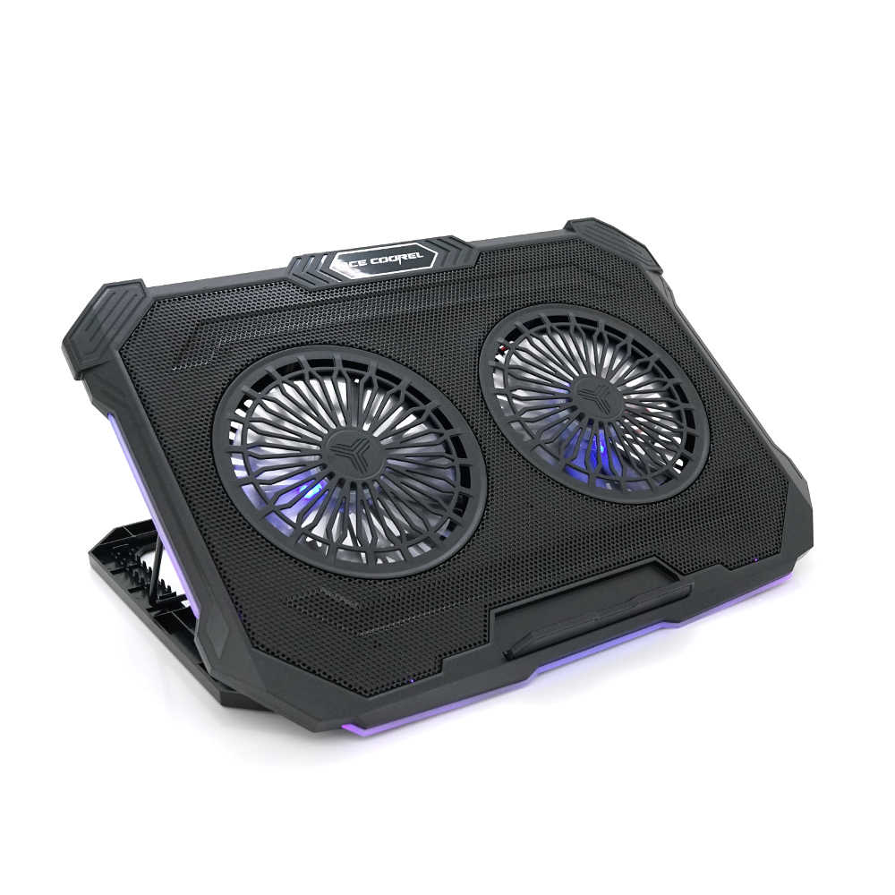 Підставка під ноутбук IceCoorel F8, 10-17", 2*125mm 1200±10% RPM, корпус пластик+алюміній, 2xUSB 2.0, 415x293x26.5mm, RGB, Box Q10