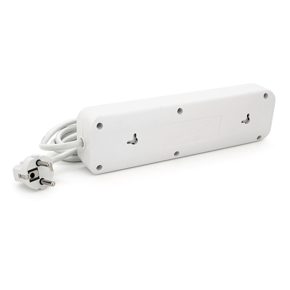 Мережевий фільтр Meilepai F23U, 3 розетки EU+3 USB+PD, кнопка включення з індикатором, 2 м, 3х0,75мм, 2500W, White, Box