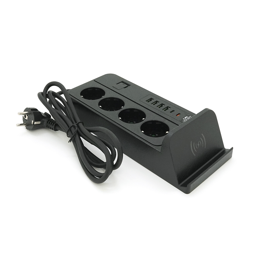Мережевий фільтр із захистом від перенапруги G12, 4 розетки + 4 USB 3.2A + 2 Type-C + бездротова зарядка, 2 м, Black, Box
