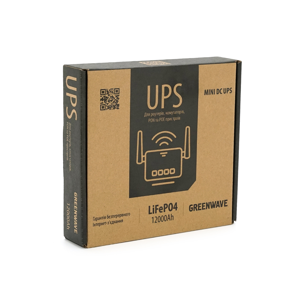 ДБЖ Green Wave Ecoputer-P60W для роутерів / комутаторів / PON / POE, 12V / USB-2A, (12000MAh), Black, BOX