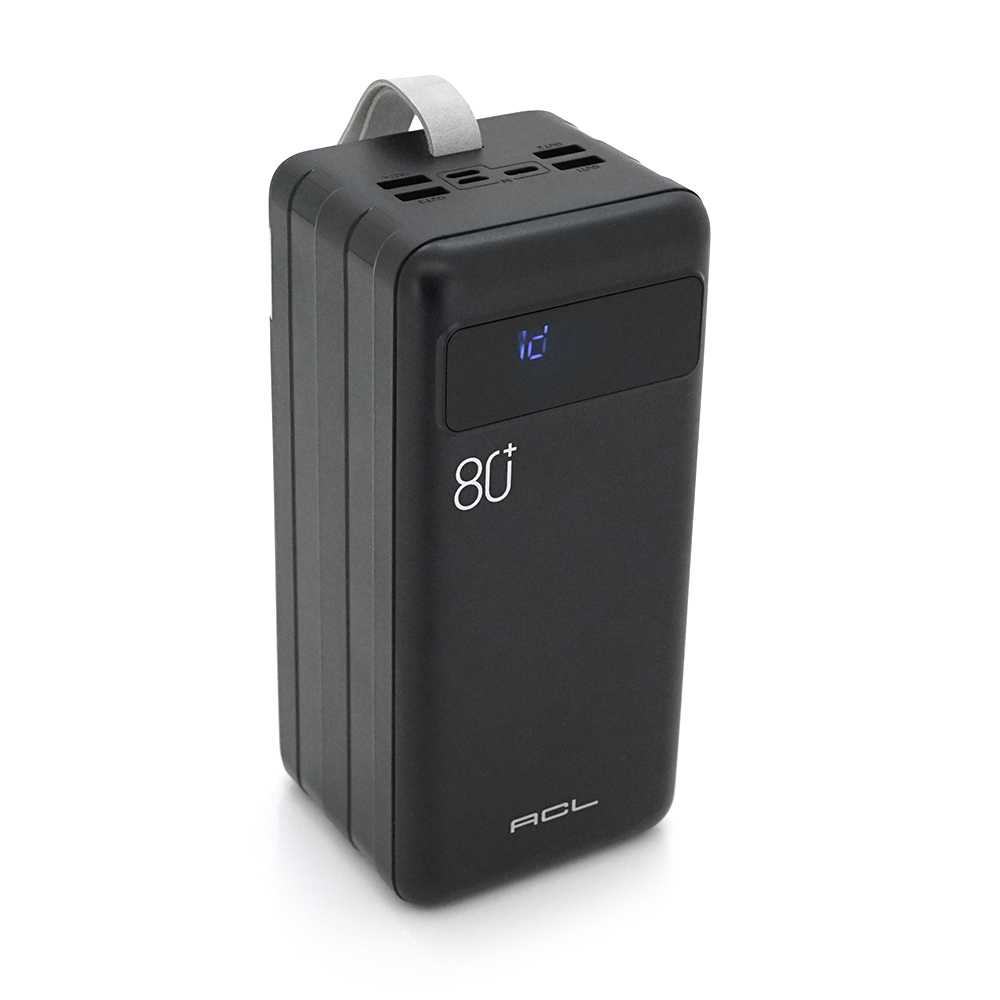 Powerbank ACL PW-54 80000mAh, 4xUSB, 4 кабелі (USB / Micro / Type-C / Lighting), 1,4 кг, Black / White, Box