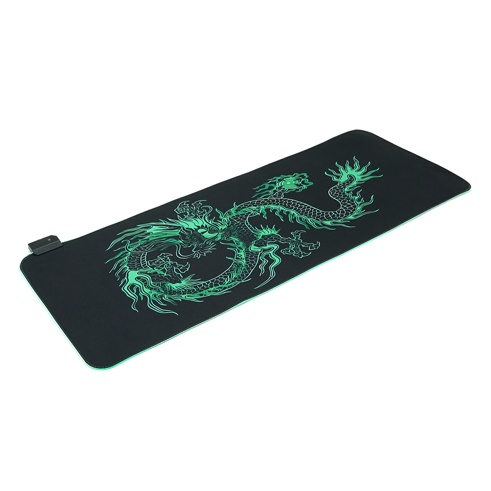 Килимок 300*800 для миші "Green dragon" тканинний з боковою прошивкою, товщина 3 мм, RGB підсвічування, живлення USB 1,8 м, Color Box