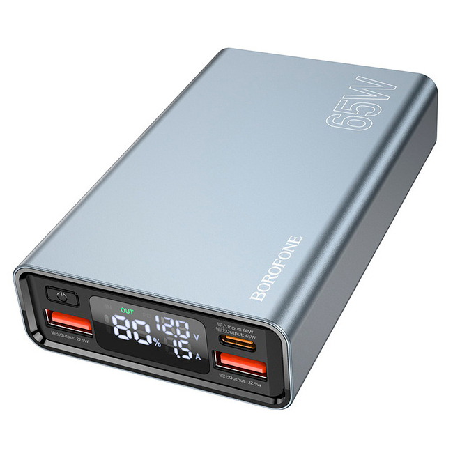 PowerBank BOROFONE BJ40 15000mAh, Input: (Type-C 60W), Output: (2хUSB 22.5W, Type-C65W), PD65W for Laptop, metal, Black