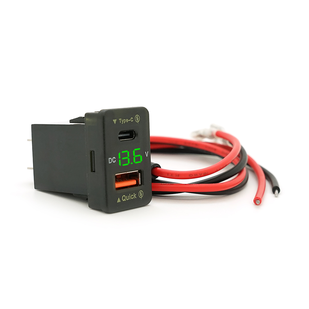 АЗУ FPUV-G, PD+QC3.0, Type-C: 30W, 5V-3A / 9V-3A / 12V-2.5A, USB: 18W, 5V-3.4A / 9V-2A / 12V-1.5A, 33x23mm, LED Green, Black