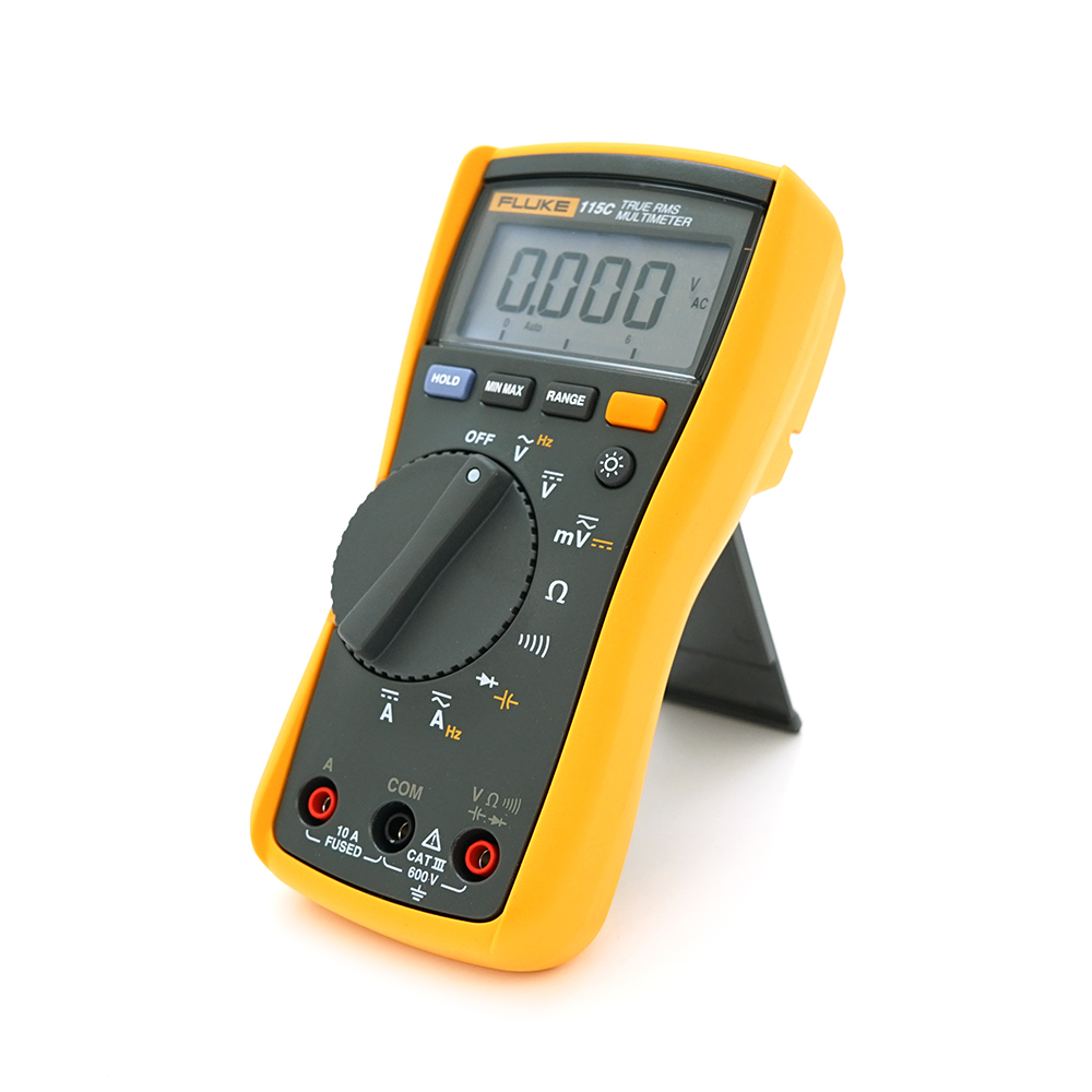 Мультиметр Fluke 115C. Вимірювання: V (AC / DC), A (AC / DC), Ω, C, Hz. Функції: True RMS, Data Hold, Min / Max, підсвічування, продзвонювання. 167x84x46 мм. 300 г