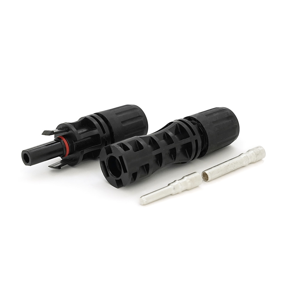 Коннектор MC4 Risin, 1500V, 65A, мідний суцільний затискач, трубчастий, під перетин 4-10мм², 0.5мом, вогнестійкість UL94-VO, IP68 Q500 Black