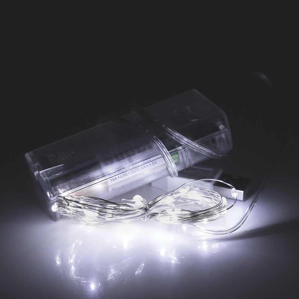Гірлянди 100LED, 1 режим, 10 метрів, прозора ізоляція, живлення від 3*АА, White, ОЕМ