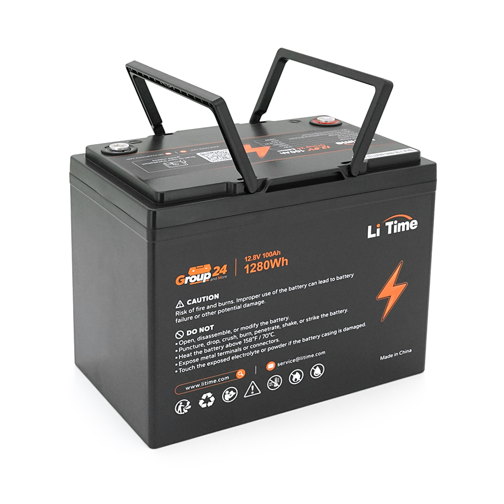 Акумуляторна батарея LiFePO4 Li-TIME 12.8V 100Ач 1280Wh,(100 / 100A), Group 24, M8, до 6000 циклів, 200*258*168mm