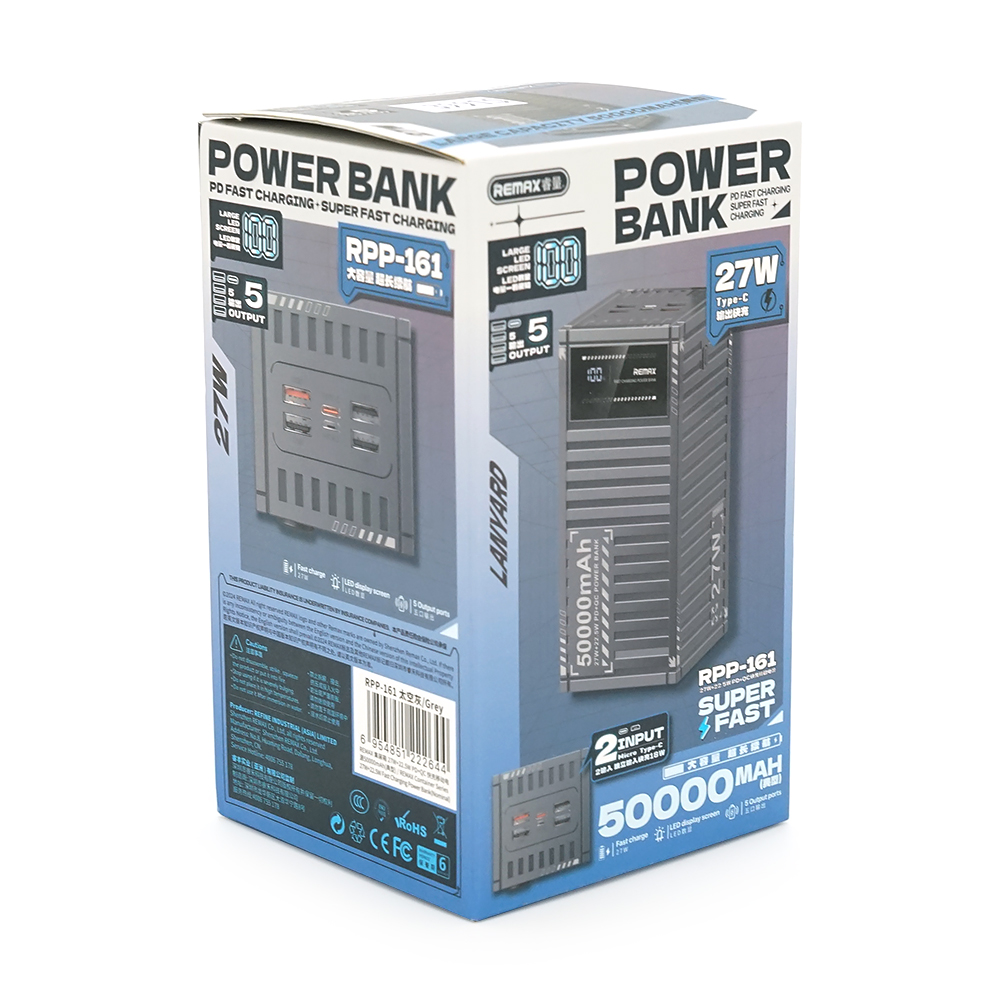 Power Bank Remax RPP-161 50000mAh, PD 27W+QC 22.5W, Gray, 1.054kg — Фото 2