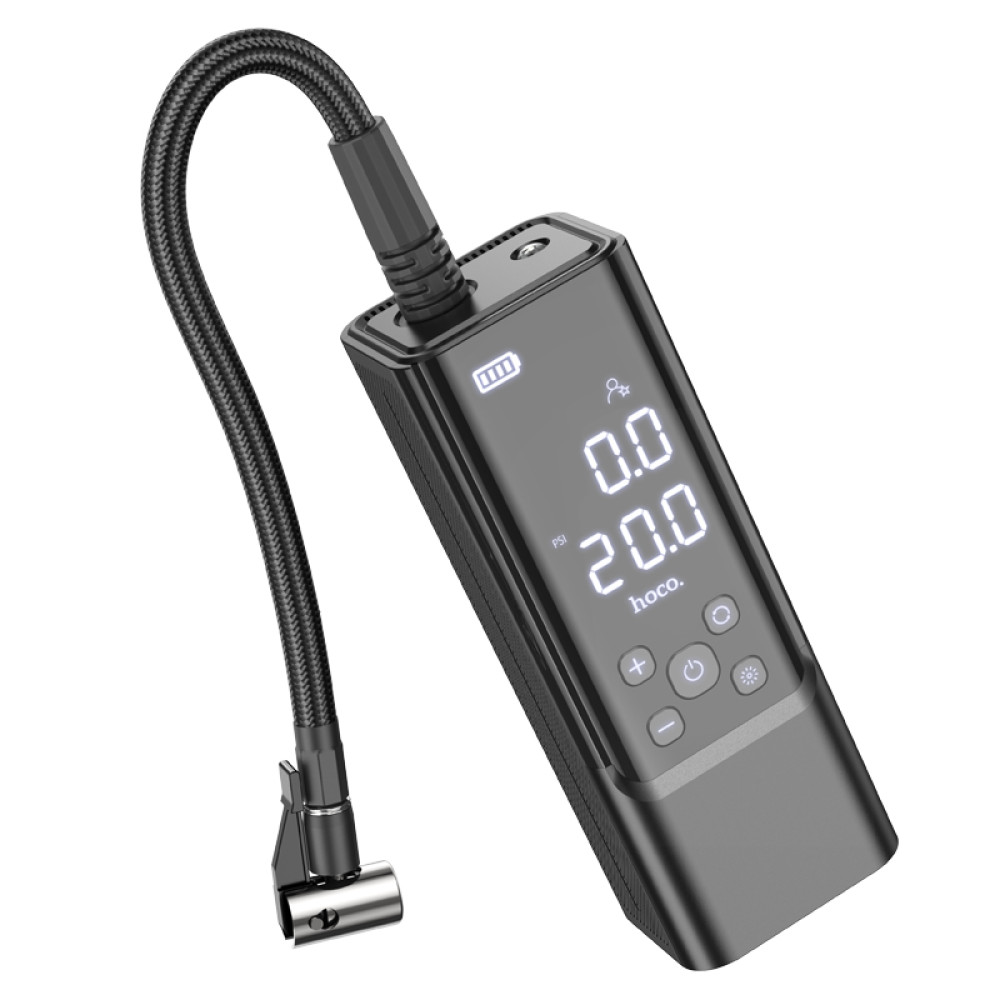 Портативний повітряний насос HOCO ZP7, до 10 атм, вбудований акумулятор 5000mAh, ліхтарик, Black, Box