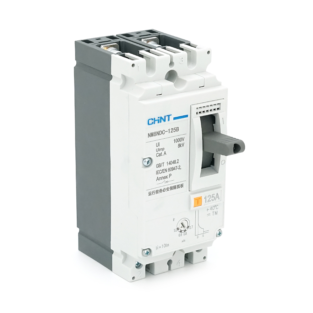 Двополюсний автомат постійного струму CHINT NM8NDC-125B-DC500V, 125A, 25kA, DC500V, 2P, 62x140x78,5mm