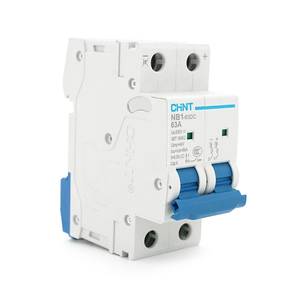 Автоматичний вимикач постійного струму CHNT NB1-63DC 2P C63 DC500V, 63A, 6kA, DIN, 86*36*49.5mm