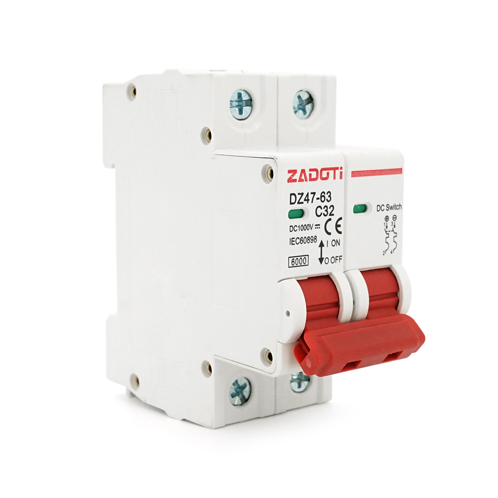 Автоматичний вимикач постійного струму ZADOTI DZ47-63C32 2P DC1000V, 32A, 6kA, DIN, 35*75*79mm