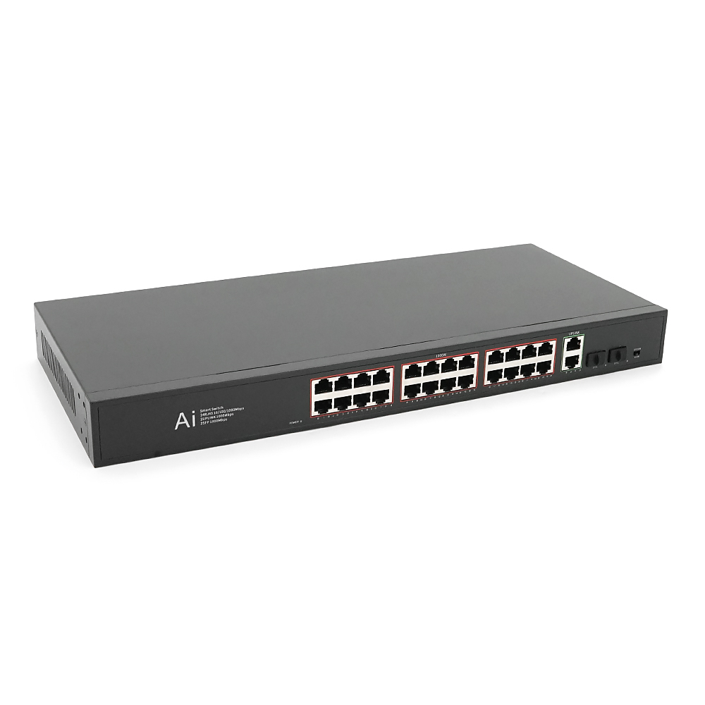 POE комутатор гігабітний Merlion 24 POE + 2 RJ45 + 2 SFP 10 / 100 / 1000 вбудований блок живлення 52V 6.15A