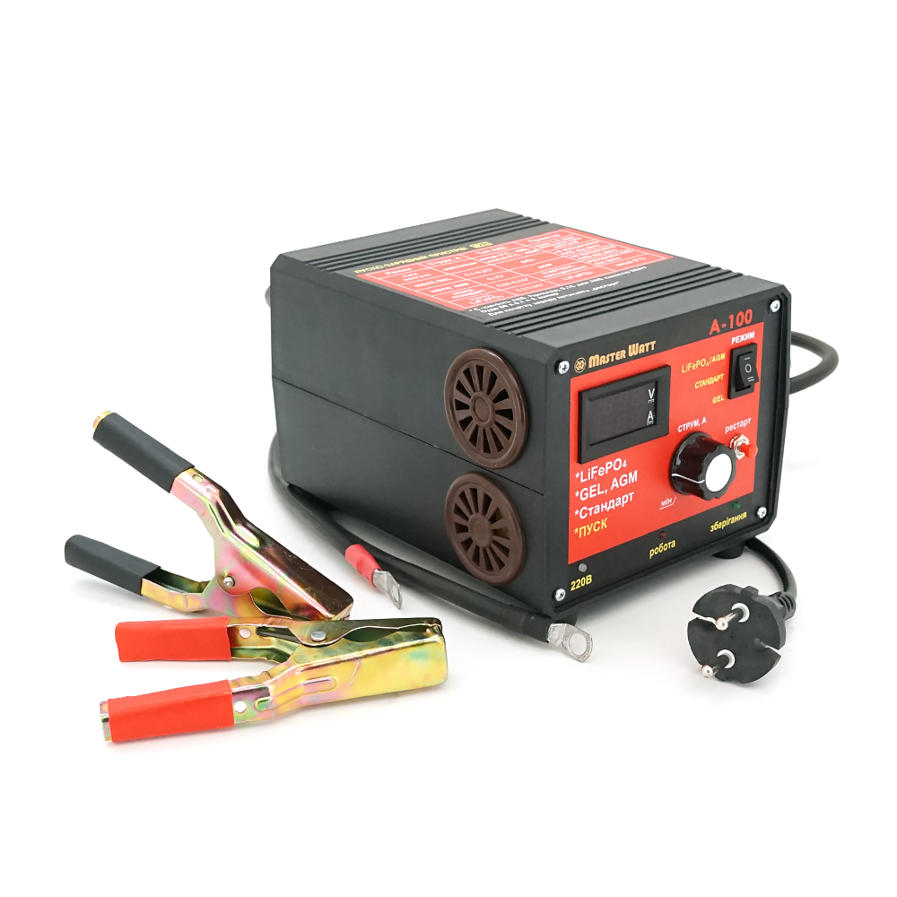 Пуско-зарядне ЗУ для LiFePO4 акумуляторів PZU А-100 12V (20-1000Ah) (MF, AGM, GEL, CA / CA, LiFePO4) 100А, 160-245V