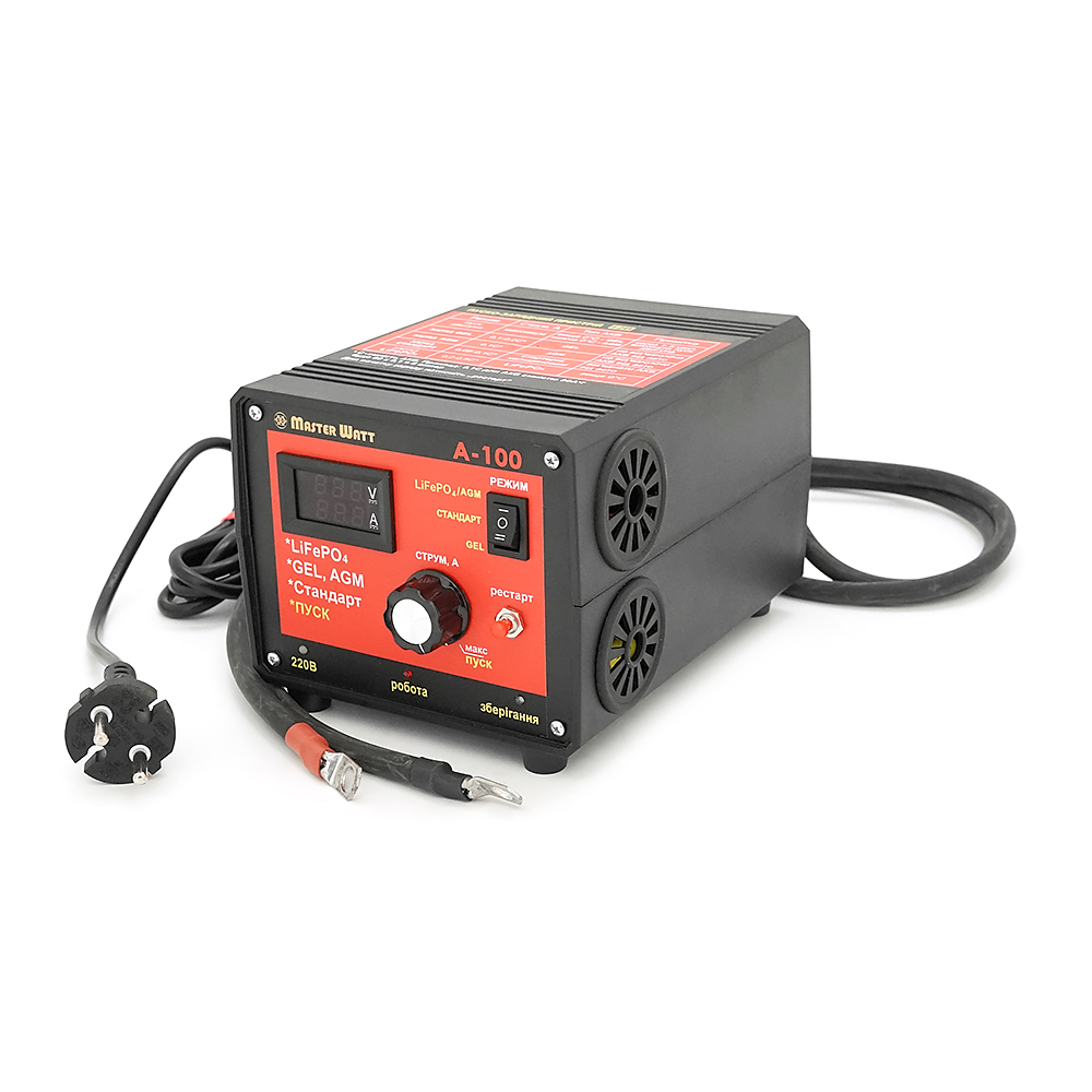 Пуско-зарядне ЗУ для LiFePO4 акумуляторів PZU А-100 12V (20-1000Ah) (MF, AGM, GEL, CA / CA, LiFePO4) 100А, 160-245V