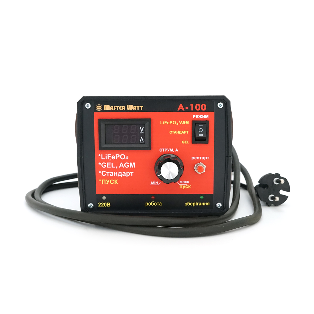 Пуско-зарядне ЗУ для LiFePO4 акумуляторів PZU А-100 12V (20-1000Ah) (MF, AGM, GEL, CA / CA, LiFePO4) 100А, 160-245V