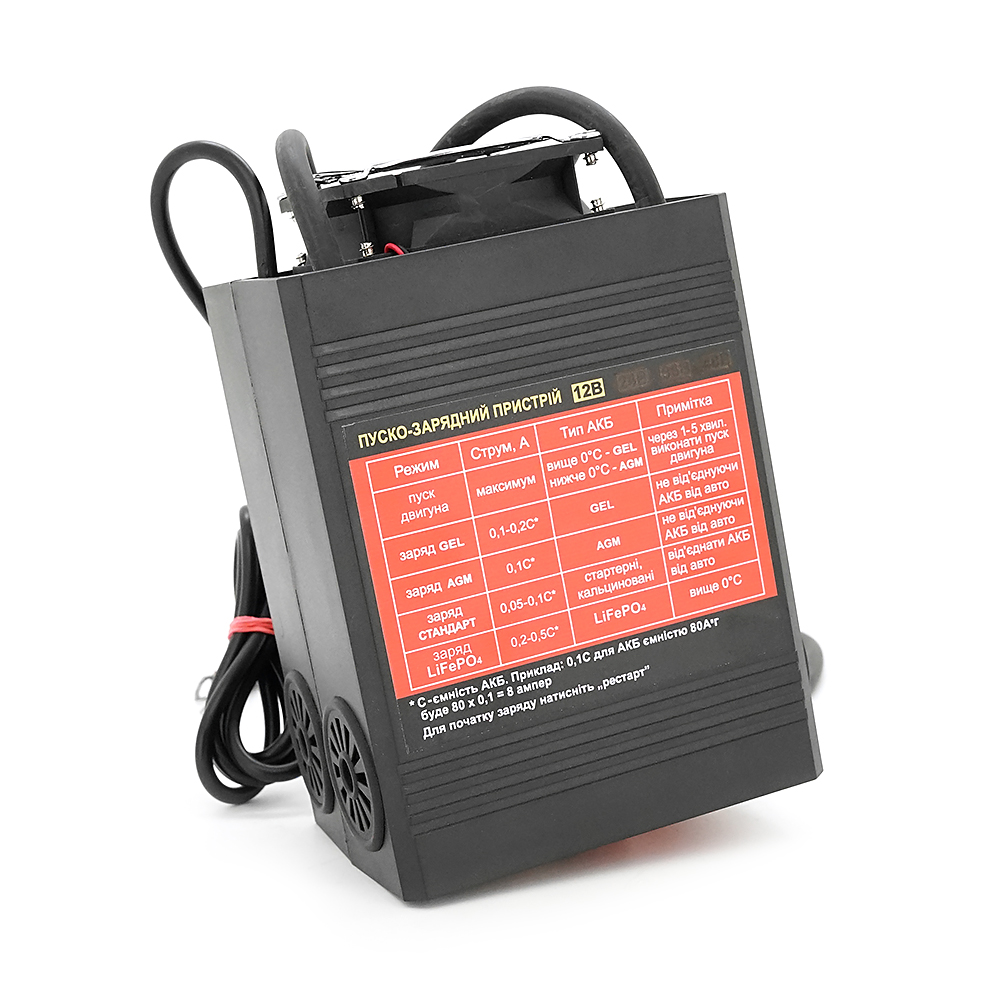 Пуско-зарядне ЗУ для LiFePO4 акумуляторів PZU А-100 12V (20-1000Ah) (MF, AGM, GEL, CA / CA, LiFePO4) 100А, 160-245V