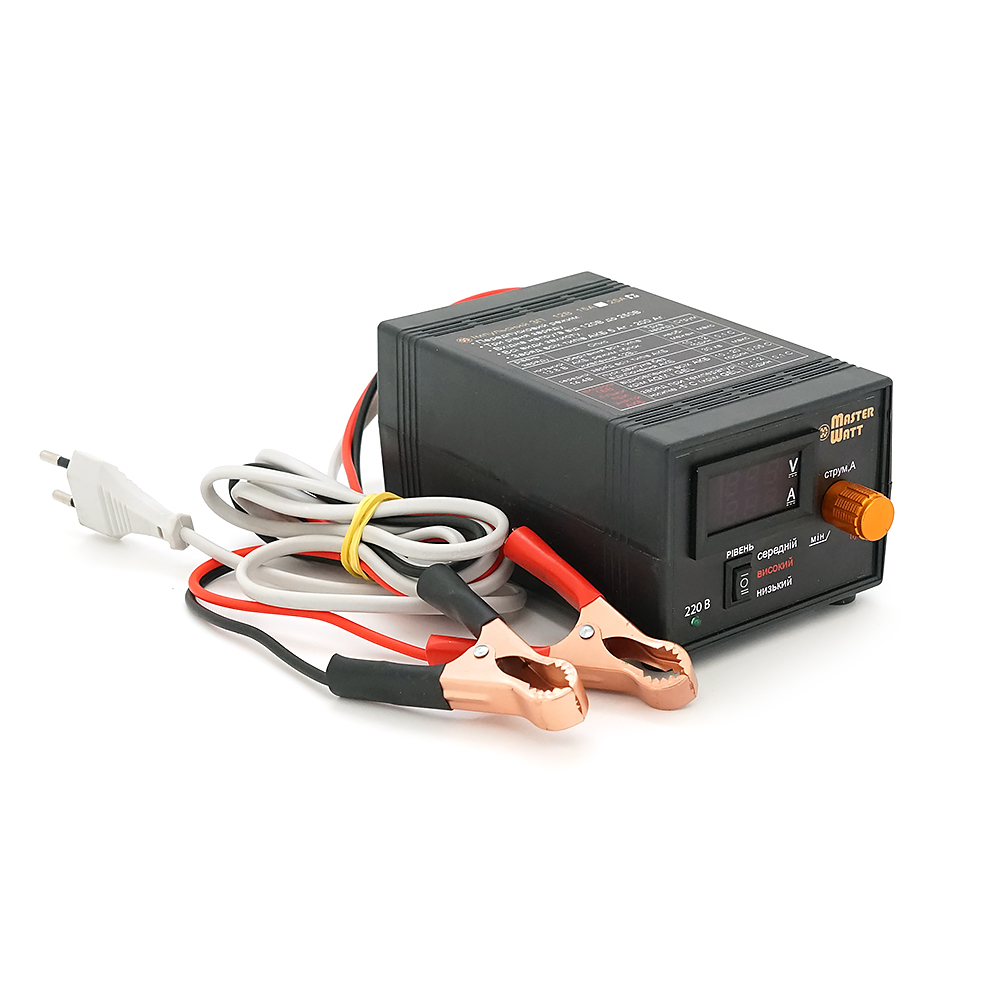 ЗУ для авто / мото акумуляторів MW-IZU12-25A(Ц) 12V з цифровим амперметром та регулятором струму до 25А, 150-250V, (MF, AGM, GEL, CA / CA, LiFePO4)