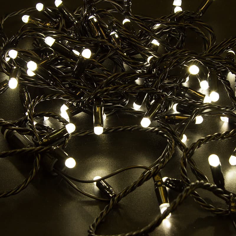 Гірлянда 200LED (Діод) White Hot, 20 метрів, вилка, що підлягає, чорна ізоляція, з блоком живлення