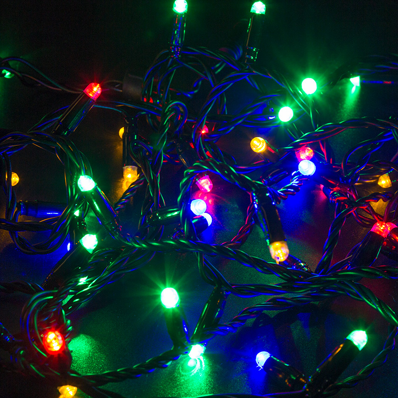 Гірлянда 200LED (Діод) RGB, 20 метрів, вилка, що підлягає, чорна ізоляція, з блоком живлення