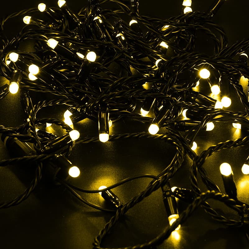 Гірлянда 200LED (Діод) Yelow, 20 метрів, вилка, що підлягає, чорна ізоляція, з блоком живлення
