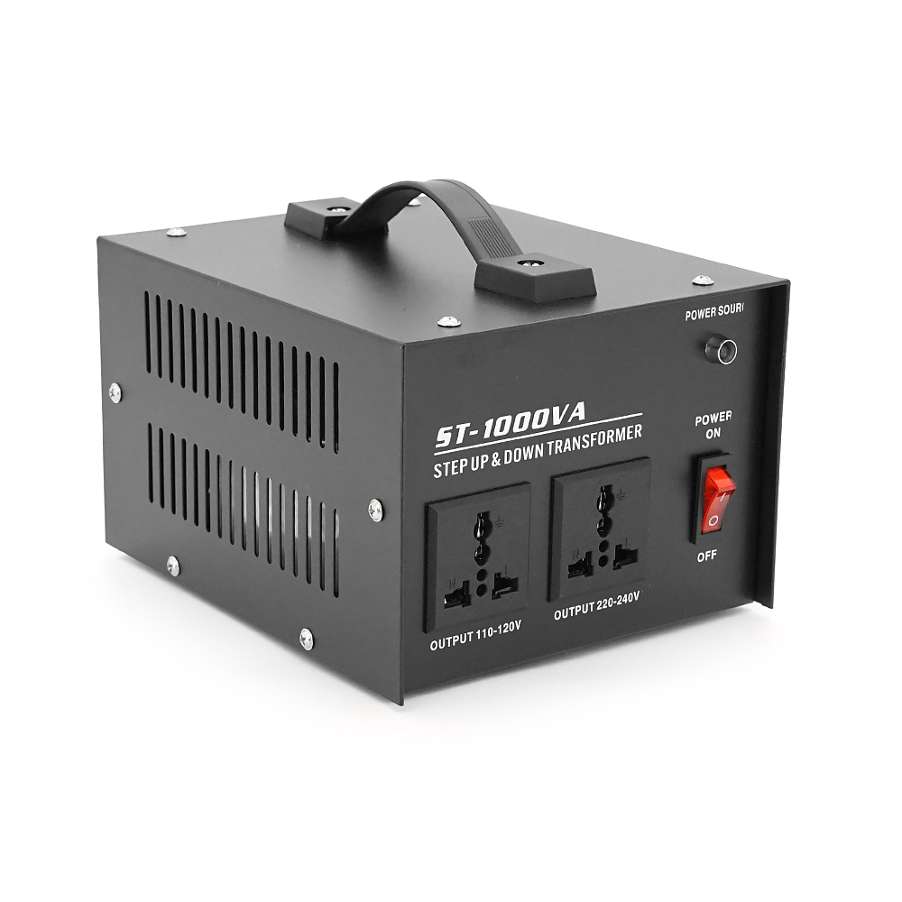 Перетворювач напруги MSKJ ST-1000VA Трансформаторний Input 220 V / Output 110 V, + 2 універсальні розетки, з кабелем живлення ЄС