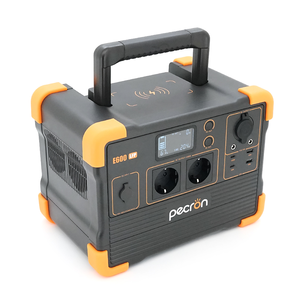 Портативна станція Pecron E600LFP, 614 / 1200Wh LiFePO4, MPPT VOC 32-95 В, DC12 / 24V, 2хAC 220, 2xUSB-18W, 2хUSB-C(100W), wireless 15W, charge 80min, 298×198×215mm, 9.4kg