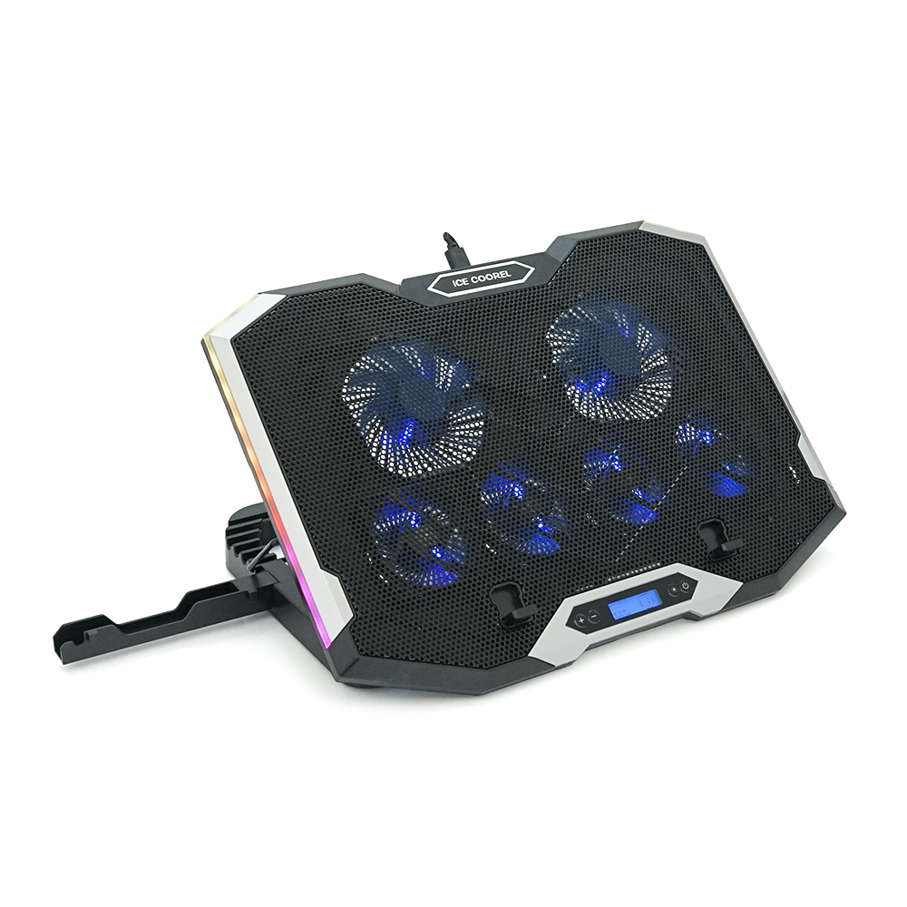 Підставка для ноутбука IceCoorel K9, 10-17", 2*100mm 1400±10% RPM + 4*70mm 2500±10%RPM, корпус пластик+алюміній, 2xUSB2.0 + підставка для мобільного телефону, 400x260x30mm, Blue, Box