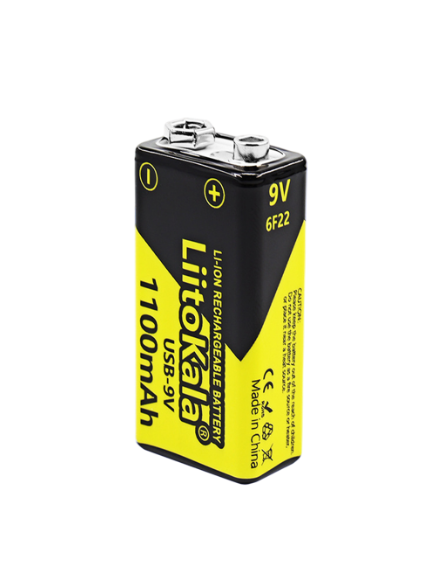 Акумулятор LiitoKala USB-9V / 1100 мА&middot;год, &laquo;корона&raquo;, вихід Type-C, літій-іонний акумулятор, струм заряду: 300 мА&middot;год, 48 мм &times; 26 мм &times; 16 мм. Ціна за штуку