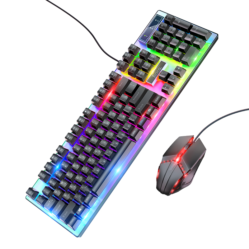 Комплект провідний KB+Mouse HOCO GM18, USB, RGB підсвічування, (Eng/Pyc), Black/White, Box
