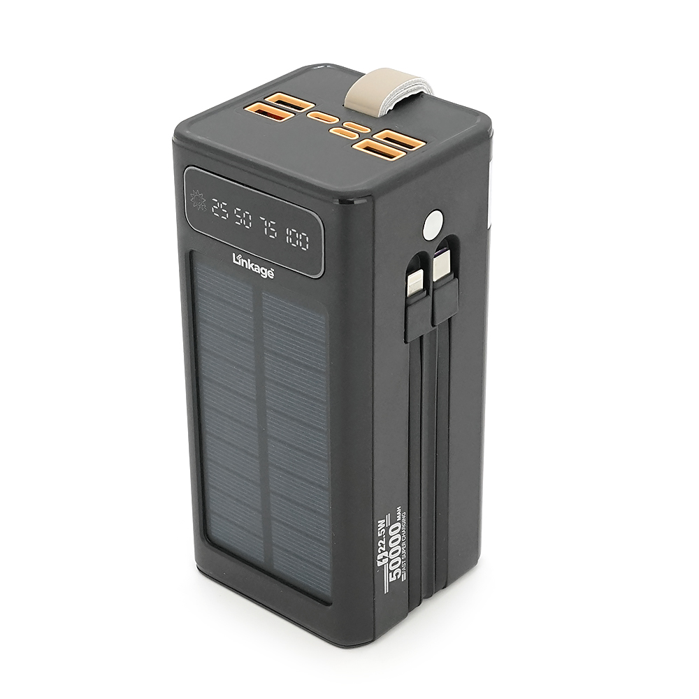 Power bank Linkage LKP-47 50000mAh, Solar, 22.5W, Кабелю Туре-С+Lighting, 1,060 kg, Black, Blister — Фото 4