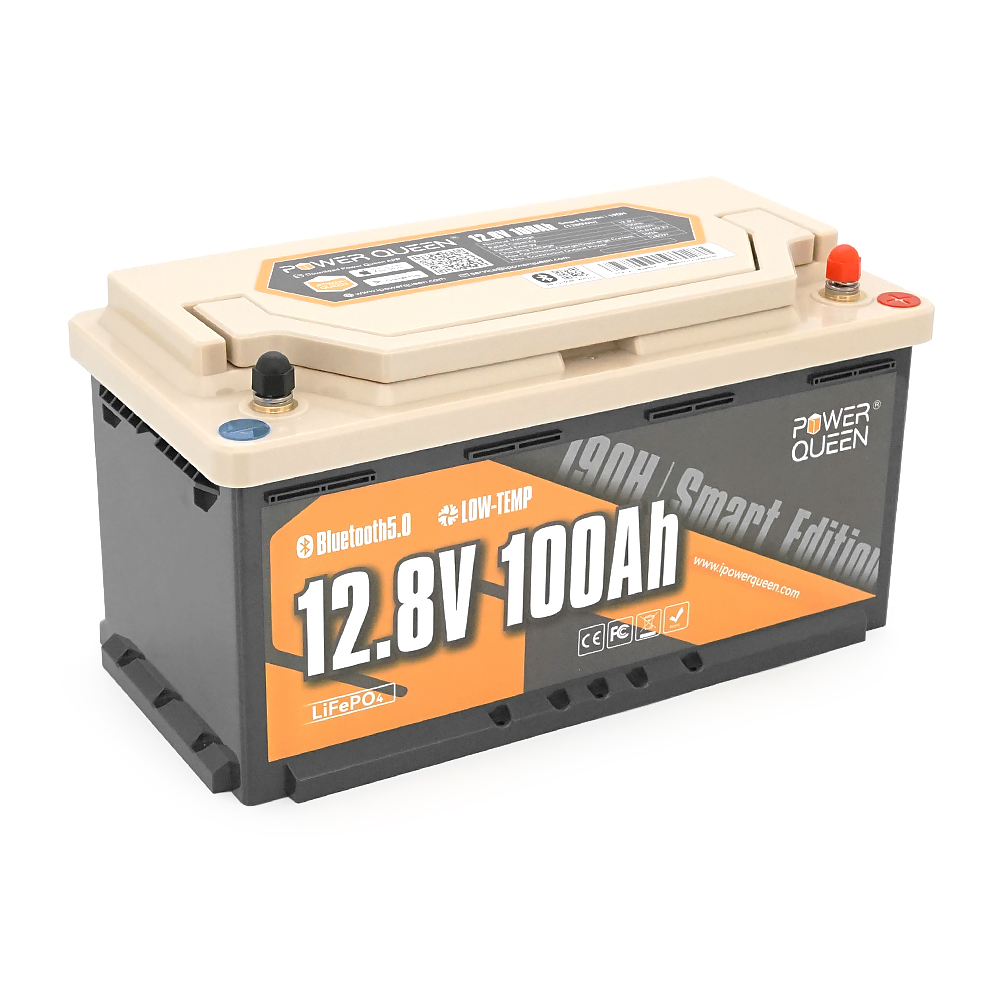 Акумуляторна батарея LiFePO4 Power Queen 12.8V 100Ah H190, 1280Wh, BMS 100A, RV190-BT, Bluetooth, ≥4000 циклів, 358*177*189mm, 9.7 kg