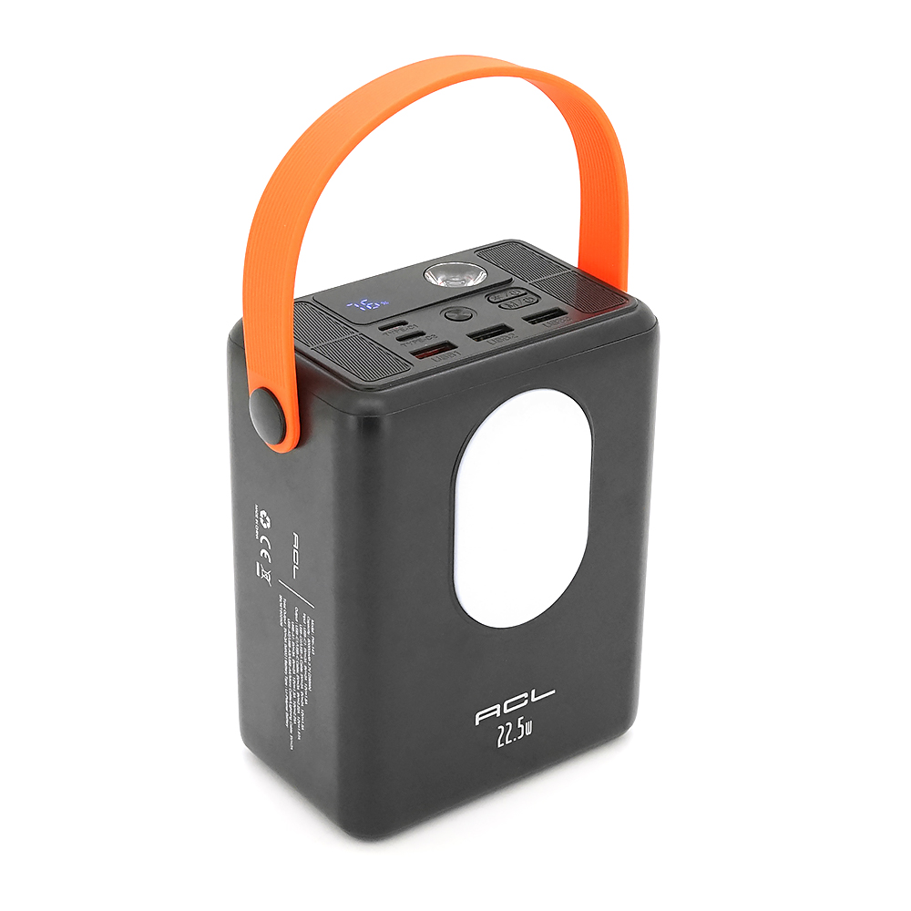 Powerbank ACL PW-143 80000mAh, PD22.5W, 3xUSB+USB-C, 4 кабелі (USB / Micro / Type-C / Lighting), Ліхтар, 1,64 кг, Black / White, Box