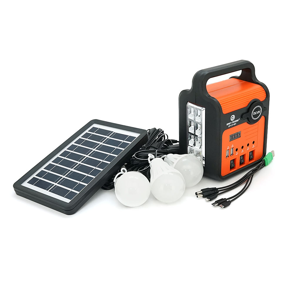 Переносний ліхтар EP-371 + Solar, Функції: PowerBank, FM радіо, USB/TF, Bluetooth, АКБ 6V/4A, 3 виносні лампочки 3W, 145х110х195мм, Box