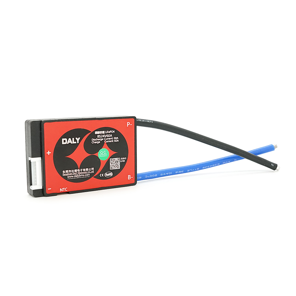 BMS плата Daly LiFePO4 8S. 24V (max.29.2V). Discharge 60A. Charge 60A. Balance 35mA. NTC. TEMP control. IP67. Common Port (симетрія)