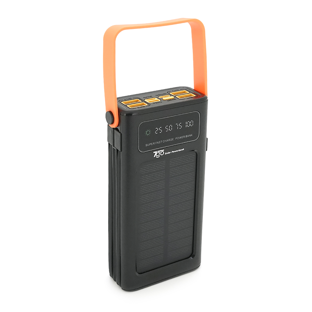 Powerbank 7GO GPW-02 20000mAh, Solar, Li-pol, Вход:Type-C, Выходы: 2xUSB Type-C, 4xUSB Type-A, кабеля T-C / Ligh, 0.46, Black, Box