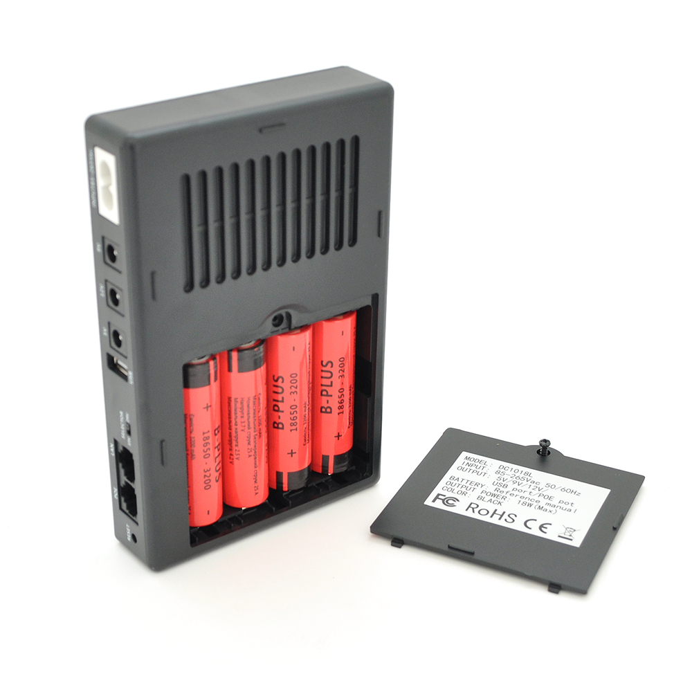 ДБЖ UPS-18W DC1018P YT45454 для роутерів/комутаторів/PON/POE-430, 5//9/12V, 1A, 12800MAh(знімні 4*3200MAh), Black, BOX — Фото 3