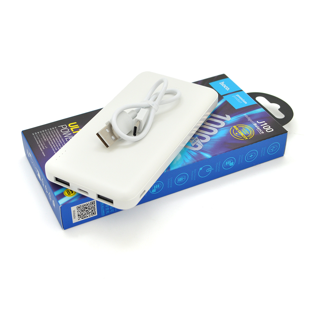 Power Bank HOCO J100 10000mAh, USB+Type-C, 2A, White, 0.260kg, Box — Фото 2