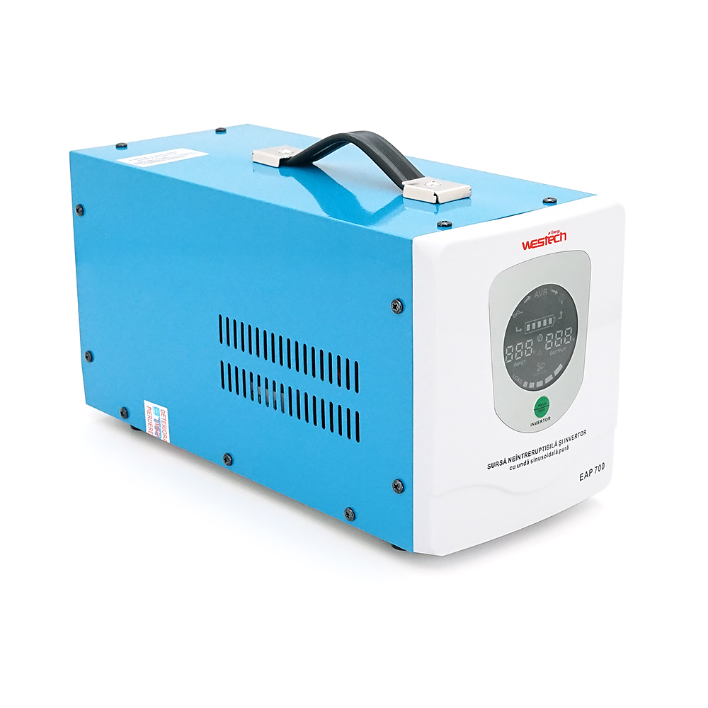 ДБЖ з правильною синусоїдою Westech EAP-Energy-1000VA / 700W 12V, однофазний, напольного монтажу, LED дисплей, DC150-270V, AC230±8%, 2*Shuko, Q8