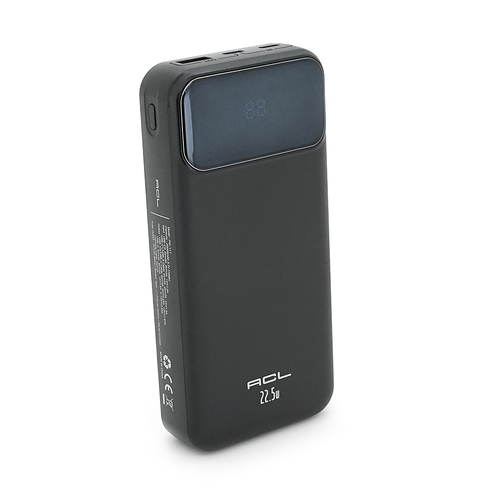 Powerbank ACL PW-117 20000mAh, PD22.5W, 1xUSB+2xUSB-C, 3 кабелі (USBType-C / Lighting), 0.47кг, Black / White, Box