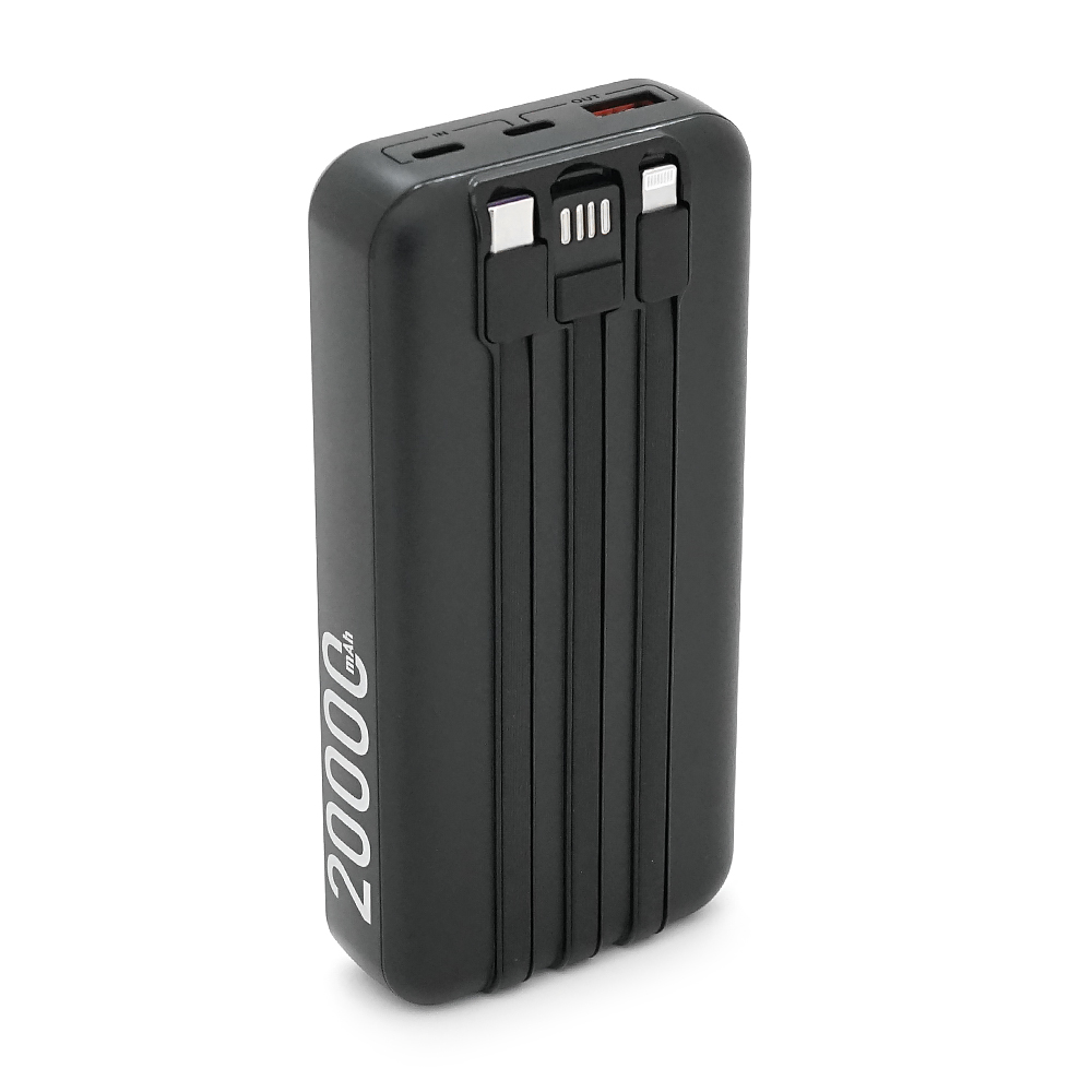 Powerbank ACL PW-117 20000mAh, PD22.5W, 1xUSB+2xUSB-C, 3 кабелі (USBType-C/Lighting), 0.47кг, Black/White, Box — Фото 3