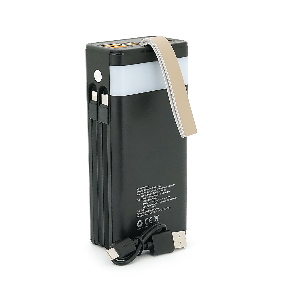 Powerbank 7GO GPW-09 30000mAh, Solar, 22.5W, Li-pol, LCD Display, Вхід:Type-C, Виходи: 2xUSB Type-C, 4xUSB Type-A, кабелю T-C/Ligh, 0,70, Black, Box — Фото 4