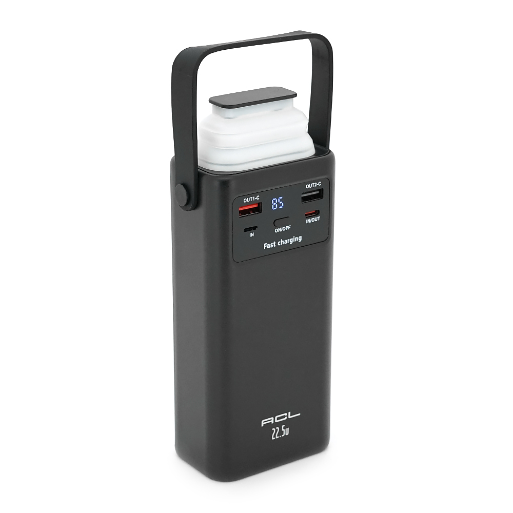 Powerbank ACL PW-112 30000mAh, 22.5W, 2xUSB, 4 кабелі (USB / Micro / Type-C / Lighting), Ліхтар, 0.70кг, Black, Box