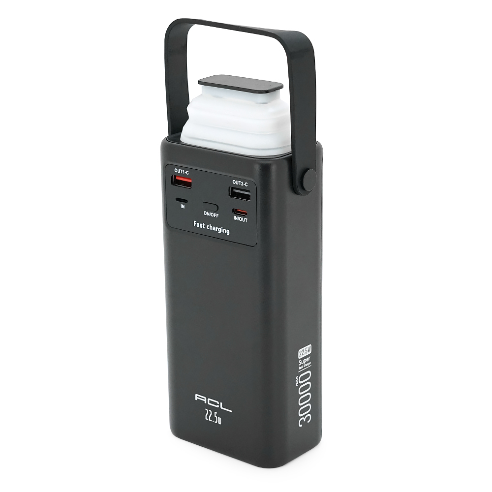 Powerbank ACL PW-112 30000mAh, 22.5W, 2xUSB, 4 кабелі (USB/Micro/Type-C/Lighting), Ліхтар, 0.70кг, Black, Box — Фото 3