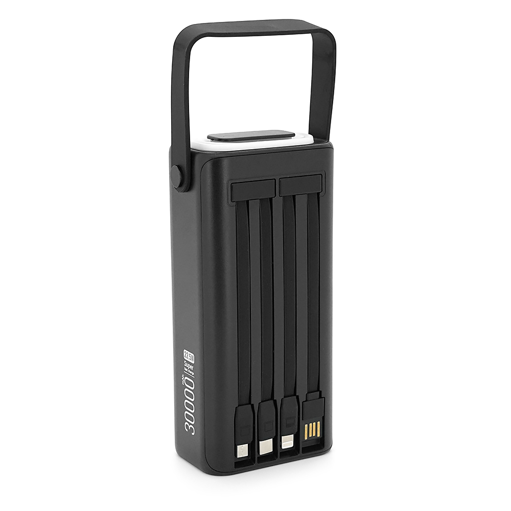 Powerbank ACL PW-112 30000mAh, 22.5W, 2xUSB, 4 кабелі (USB/Micro/Type-C/Lighting), Ліхтар, 0.70кг, Black, Box — Фото 4