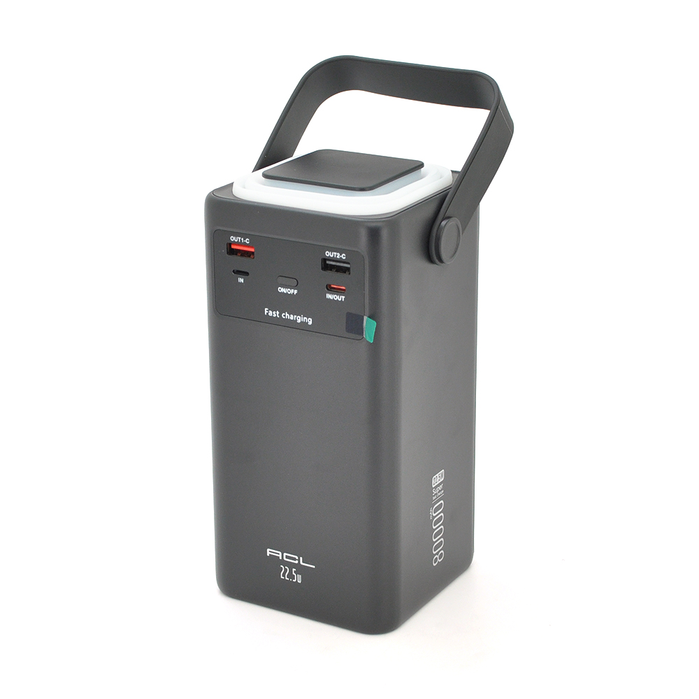 Powerbank ACL PW-152 80000mAh, 22.5W, 2xUSB, 4 кабелі (USB / Micro / Type-C / Lighting), Ліхтар, 1.4кг, Black, Box